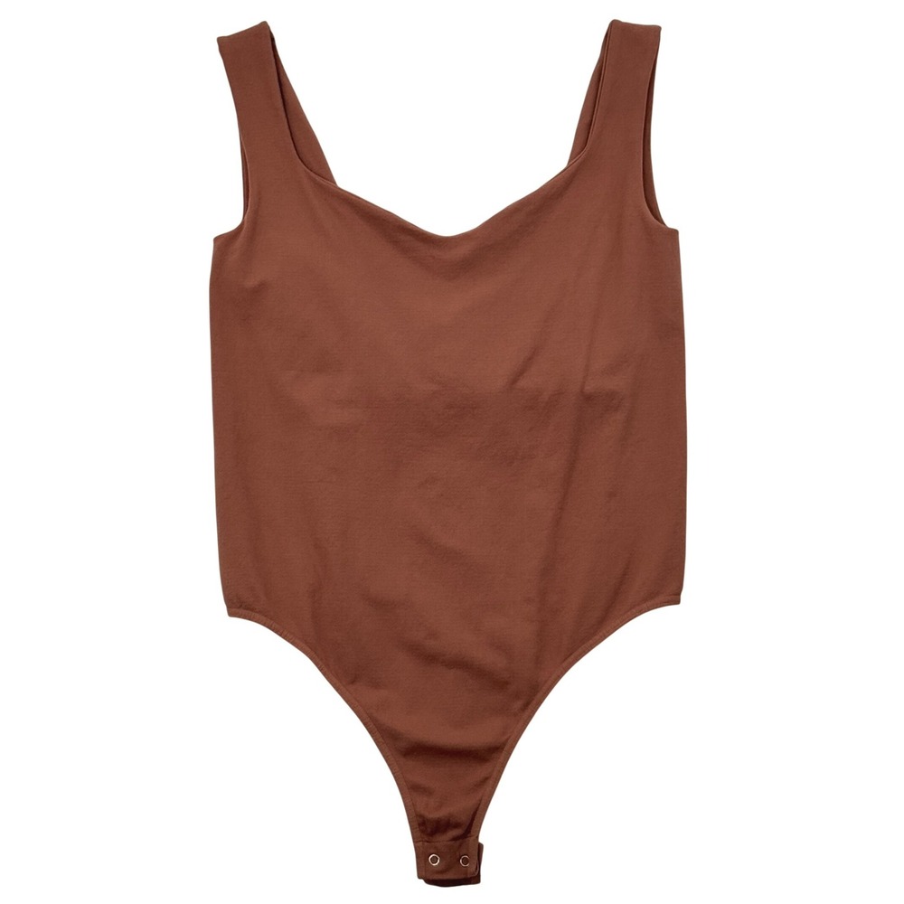 Free People Intimately Clean Lines V Neck Bodysuit Brown L/XL Seamless Stretch